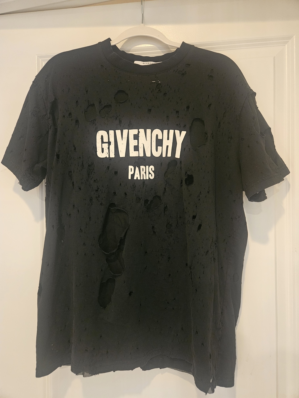 💥GIVENCHY Paris Distressed Double Layer Logo T-Shirt Black Size S Unisex